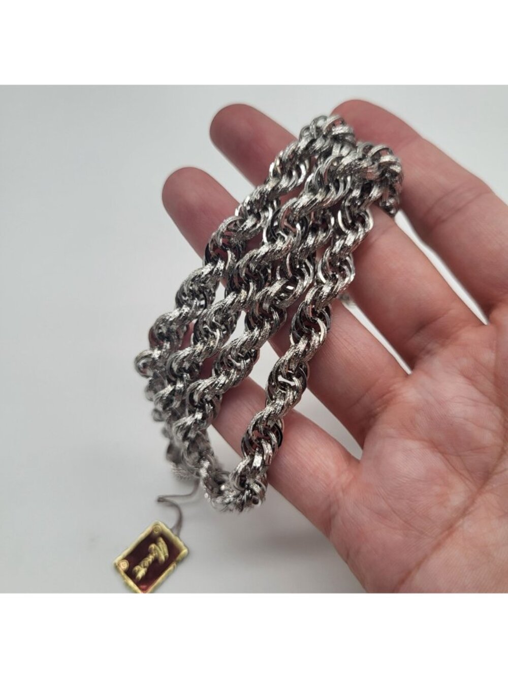 VTG Monet Silver Chunky Twisted Rope Chain Necklace Suzette #4721 with tag - Picture 9 of 9